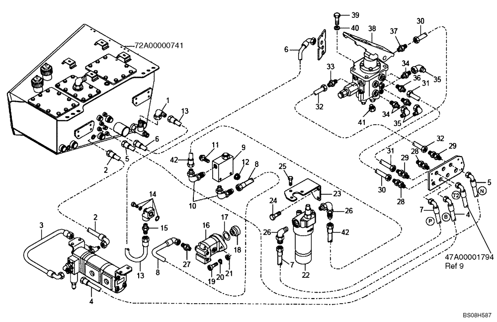 Схема запчастей Case 340B - (47A00002036[001]) - HYDRAULIC BRAKE CIRCUIT (87602622) (09) - Implement / Hydraulics / Frame / Brakes