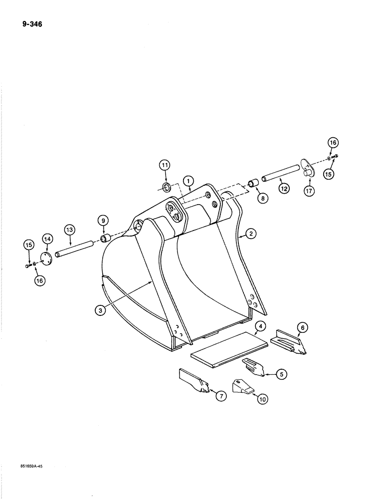 Схема запчастей Case 170B - (9-346) - BACKHOE BUCKET, P.I.N. 74341 THROUGH 74456 (09) - CHASSIS