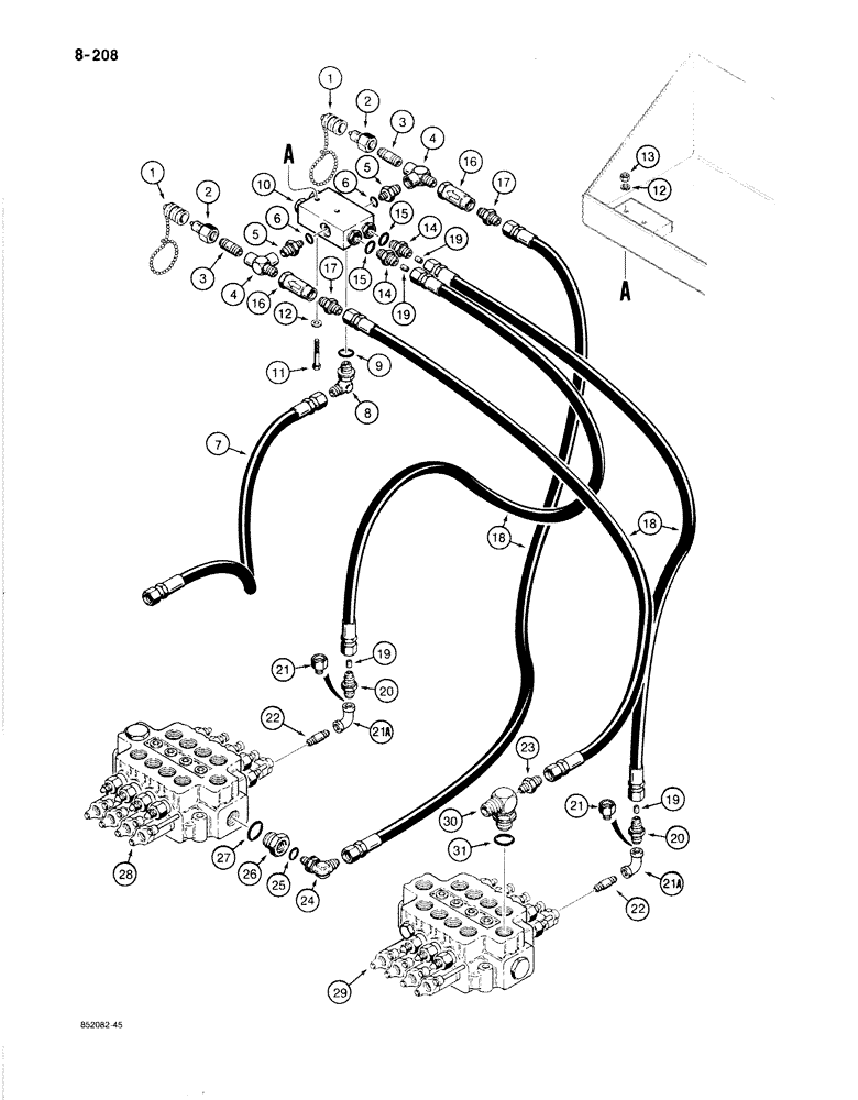 Схема запчастей Case 1080B - (8-208) - MAIN CONTROL VALVE POWER SENSING LINES (08) - HYDRAULICS