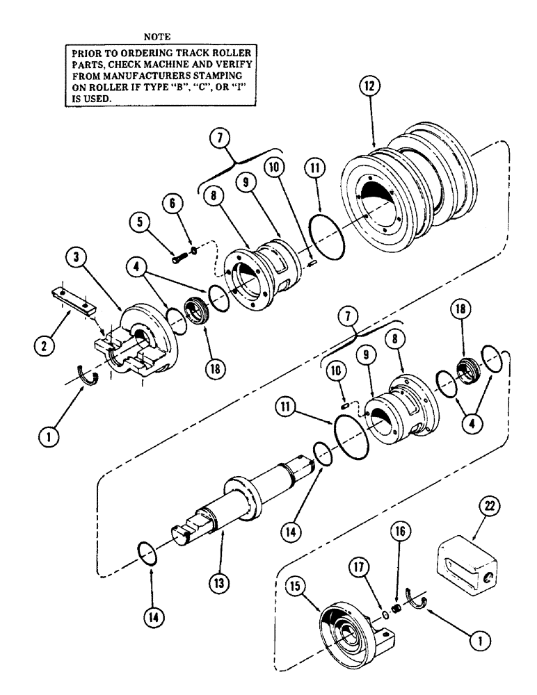 Схема запчастей Case 50 - (020) - DOUBLE FLANGE TRACK ROLLER, TYPE B, (S/N 6279926 AND AFTER) (48) - TRACKS & TRACK SUSPENSION