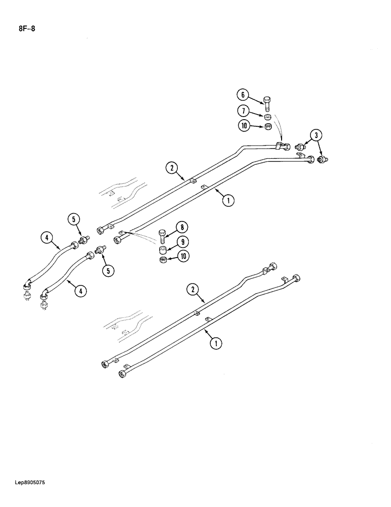 Схема запчастей Case 688 - (8F-08) - HYDRAULIC CIRCUIT FOR OPTIONS - 2.10 M AND 2.65 M ARMS TUBES AT ARM FOR WRIST-O-TWIST/ROTATOR (08) - HYDRAULICS