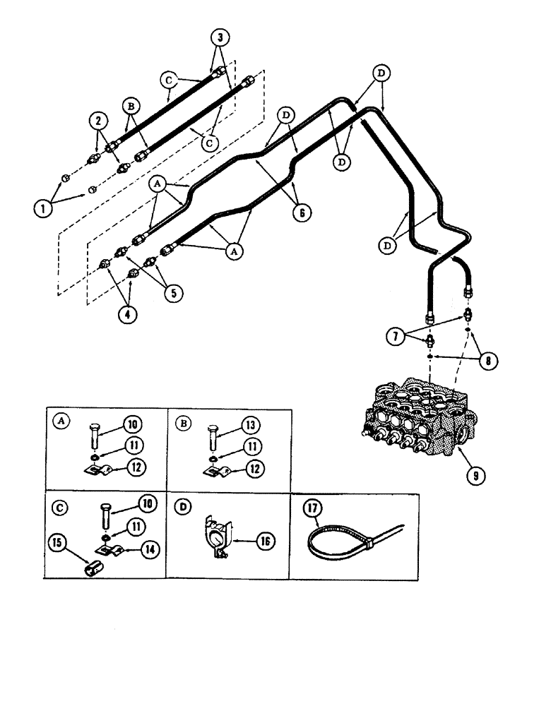 Схема запчастей Case 880B - (262) - "Y" BOOM AUXILIARY TUBING (07) - HYDRAULIC SYSTEM