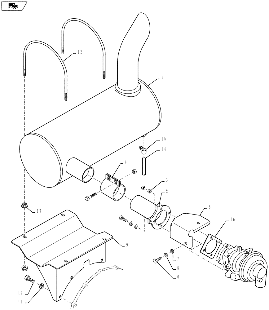 Схема запчастей Case CX210B - (02-04) - EXHAUST SYSTEM - MUFFLER (02) - ENGINE