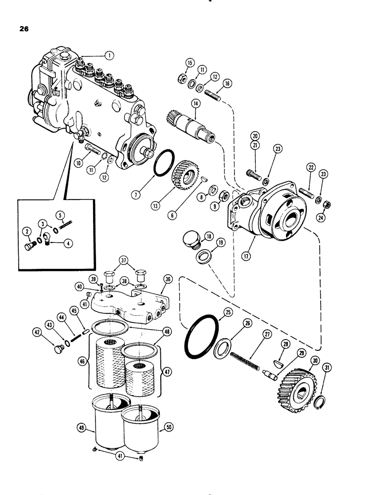 Схема запчастей Case 1150 - (026) - FUEL INJECTION PUMP AND DRIVE, (401) DIESEL ENGINE, USED PRIOR TO ENG. SN 2306516 (01) - ENGINE