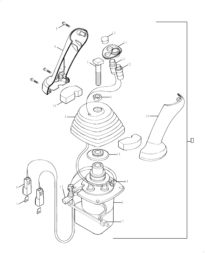 Схема запчастей Case 590SN - (35.150.15[01]) - HYDRAULICS - VALVE, JOYSTICK (PILOT CONTROLS) (LEFT-HAND) WITH HORN & UNI-DIRECTIONAL BUTTONS (35) - HYDRAULIC SYSTEMS