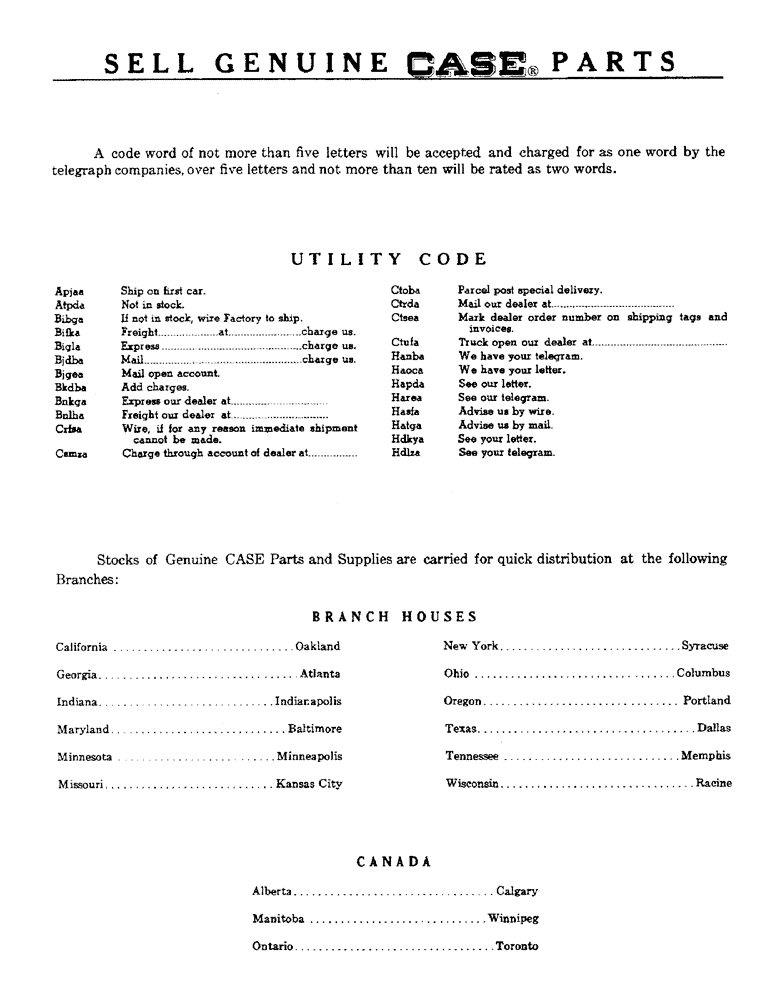 Схема запчастей Case 800 - (002) - UTILITY CODE (00) - GENERAL