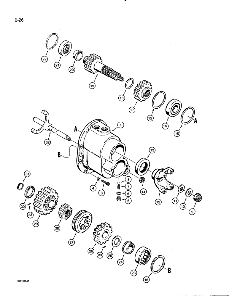 Схема запчастей Case 450C - (6-26) - TRANSMISSION RANGE SHIFT, MODELS WITH WET BRAKES, DOZER TRACTOR P.I.N. 3077259 THRU 3079345 (06) - POWER TRAIN