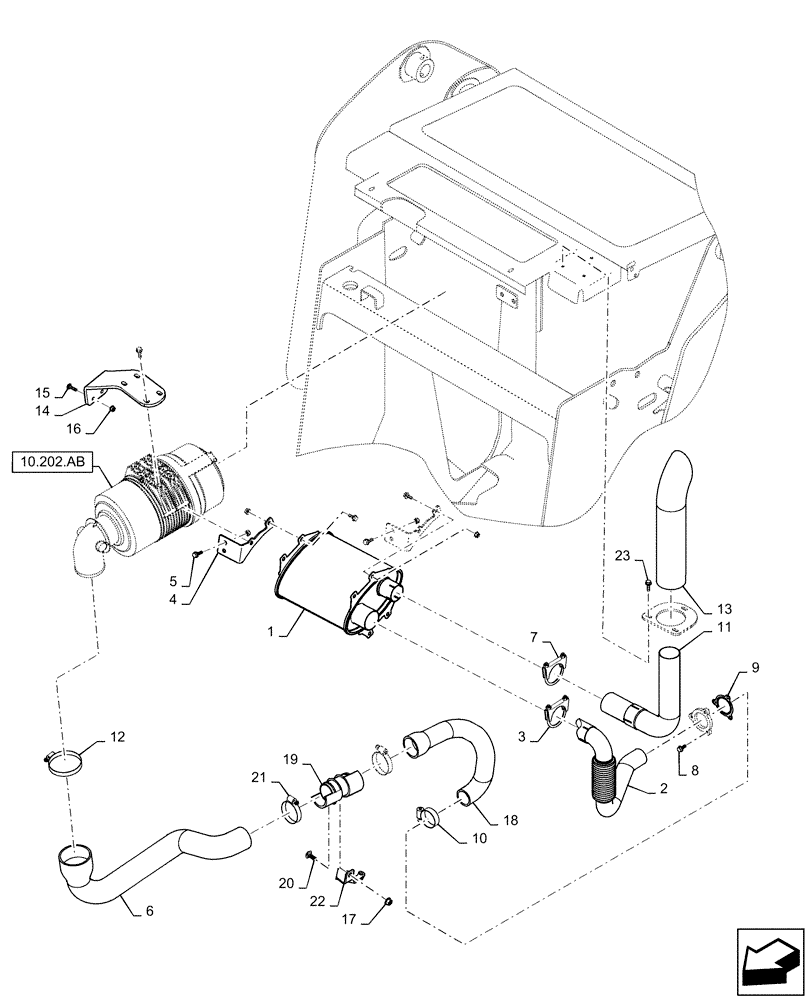 Схема запчастей Case TR270 - (10.202.AD) - ENGINE, EXHAUST SYSTEM MED F5C (SR200, TR270) (10) - ENGINE