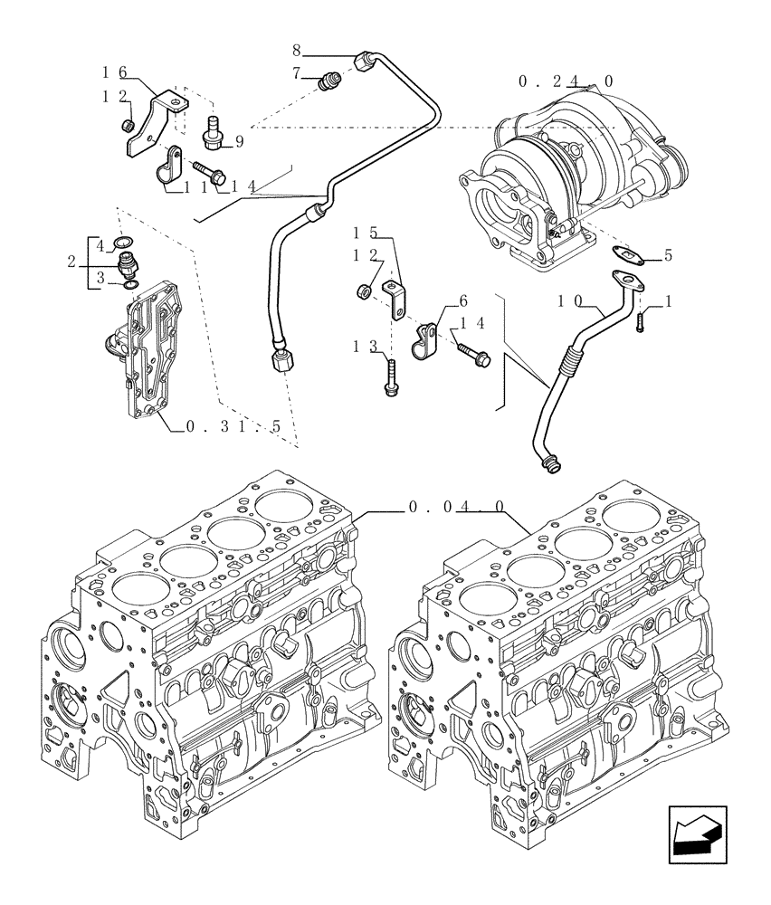 Схема запчастей Case TX945 - (0.30.5[01]) - PIPING - ENGINE OIL (10) - ENGINE