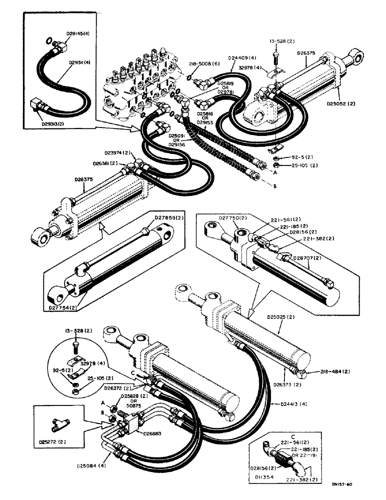 Схема запчастей Case 31 - (052) - SWING AND STABILIZER CYLINDER HYDRAULICS (LATE PRODUCTION) 