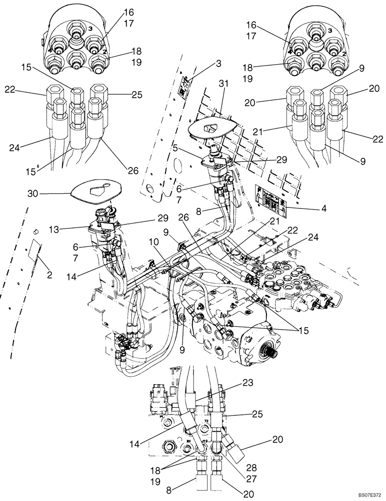 Схема запчастей Case 430 - (06-05) - JOYSTICK CONTROL PLUMBING - H PATTERN (430 WITH PILOT CONTROL) (06) - POWER TRAIN