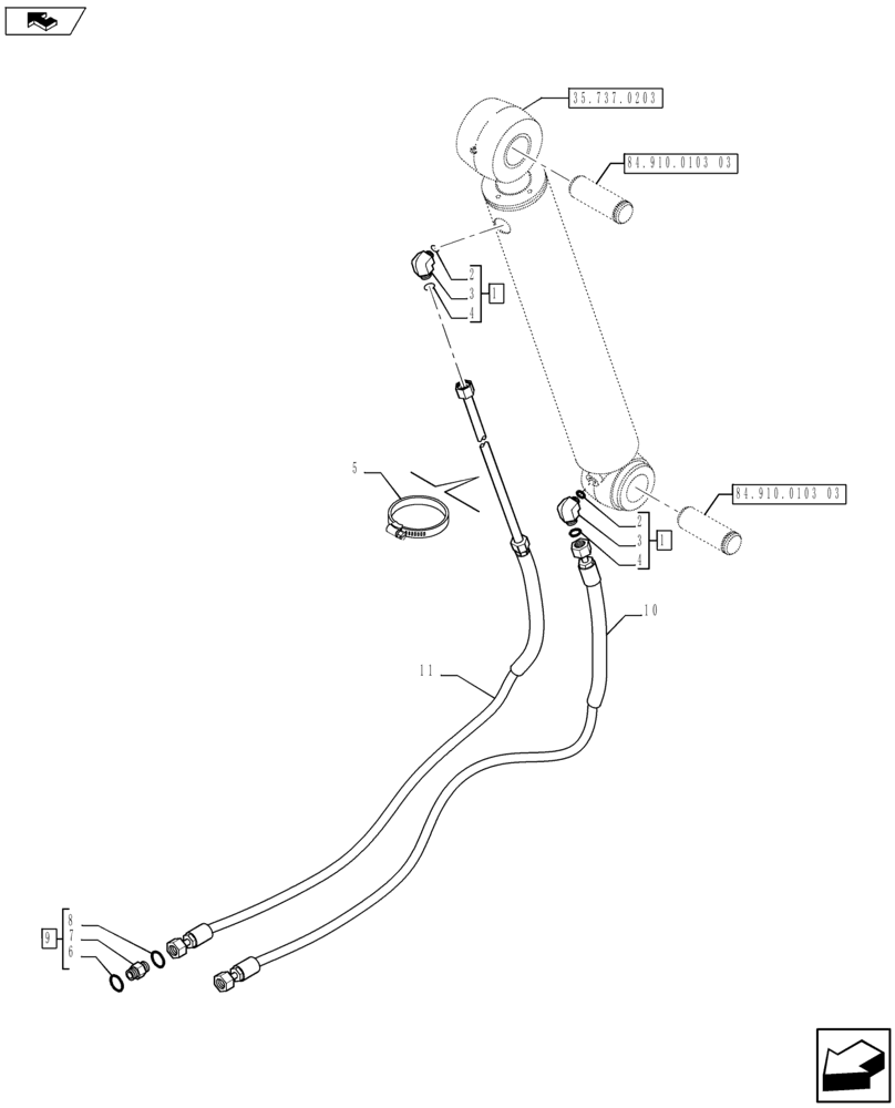 Схема запчастей Case 590SN - (35.737.0103) - DIPPER CYLINDER LINES (35) - HYDRAULIC SYSTEMS