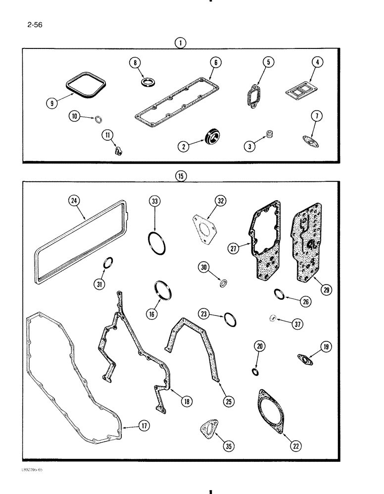 Схема запчастей Case 580K - (2-056) - ENGINE GASKET KITS, 4-390 ENGINE, 4T-390 ENGINE (02) - ENGINE