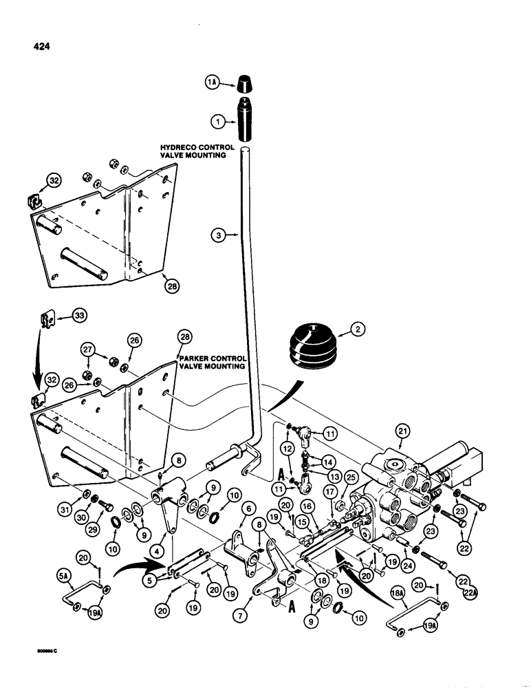 Схема запчастей Case 580D - (424) - LOADER CONTROLS, LIFT AND BUCKET SPOOLS (09) - CHASSIS/ATTACHMENTS