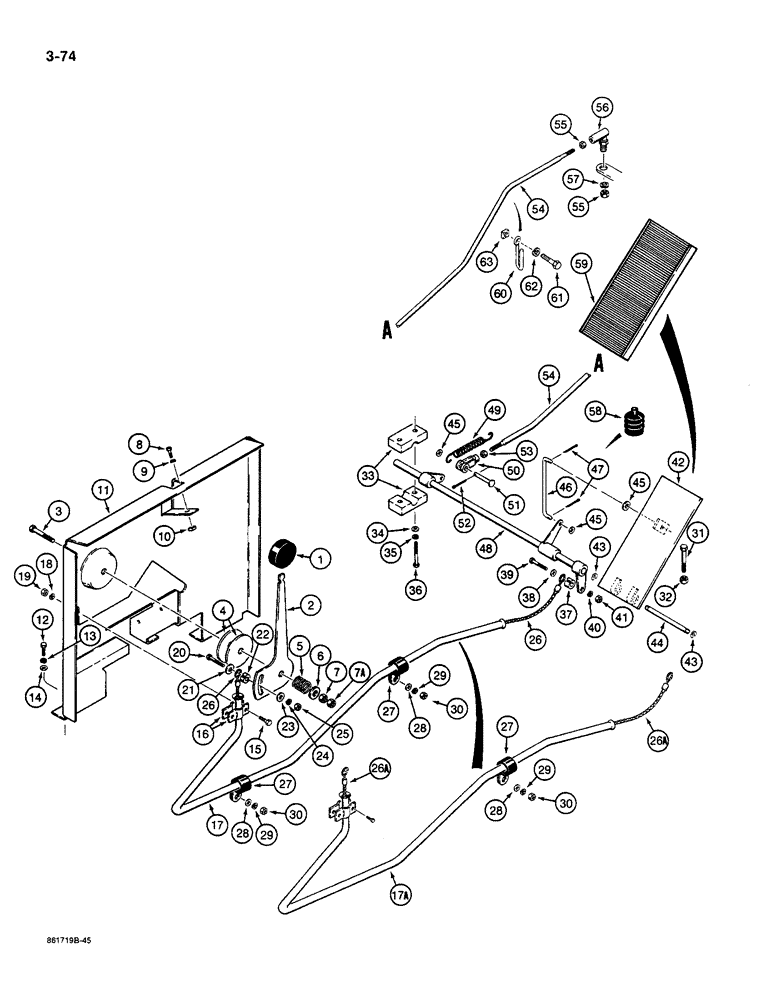 Схема запчастей Case 580K - (03-074) - THROTTLE CONTROL LINKAGE (03) - FUEL SYSTEM