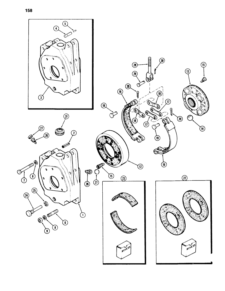 Схема запчастей Case 584C - (158) - DIFFERENTIAL BRAKE HOUSING AND BRAKE, TRANSAXLE (33) - BRAKES & CONTROLS