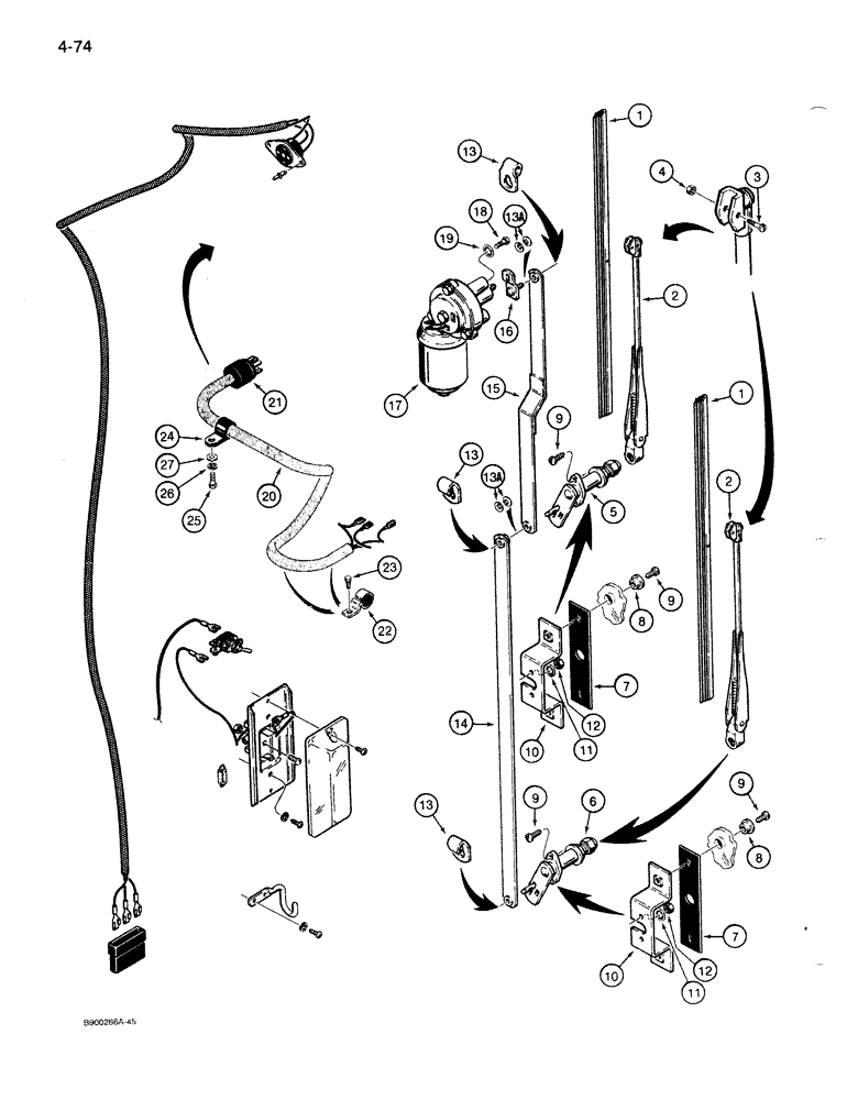 Схема запчастей Case 1085B - (4-074) - WINDSHIELD WIPER AND DOME LAMP, USED WITH STANDARD CAB (04) - ELECTRICAL SYSTEMS