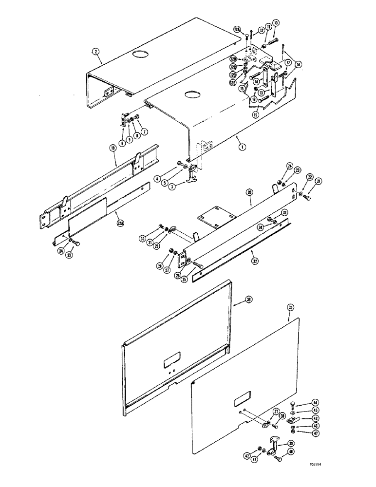 Схема запчастей Case 680CK - (118) - HOOD AND ENGINE SIDE PANELS (90) - PLATFORM, CAB, BODYWORK AND DECALS