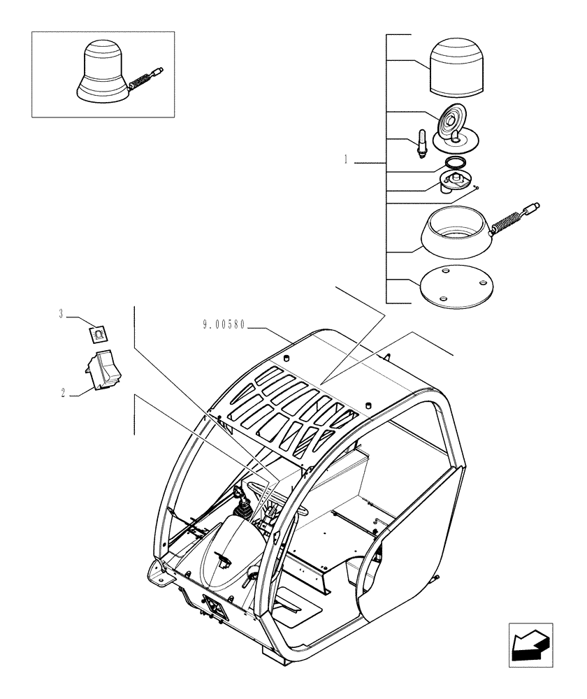 Схема запчастей Case TX1055 - (9.00619[01]) - ROTATING BEACON - OPTIONAL CODE 749006021 (55) - ELECTRICAL SYSTEMS