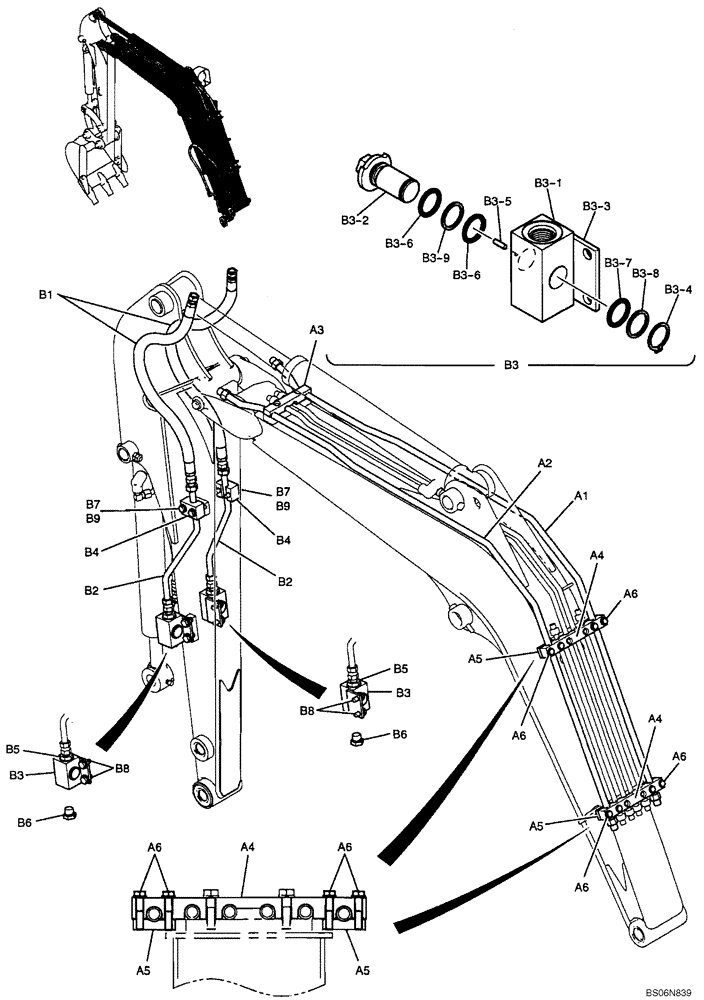 Схема запчастей Case CX17B - (05-005[00]) - HYDRAULIC LINES - BOOM & ARM 1.20M (4 FT) (NIBBLER & BREAKER) (PU42H00020F1) (35) - HYDRAULIC SYSTEMS