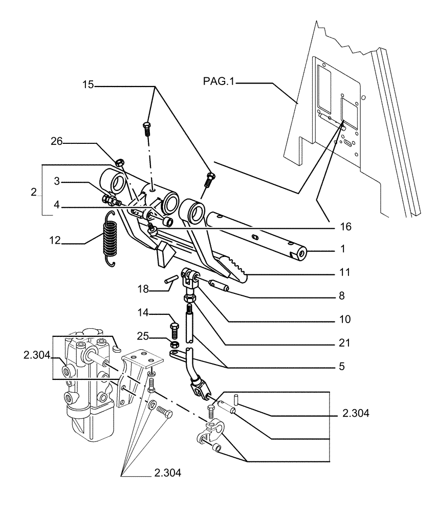 Схема запчастей Case 1850K LT - (9.653[31]) - ROPS CAB - BRAKE PEDAL - OPTIONAL CODE 76078133 (19) - OPTIONS