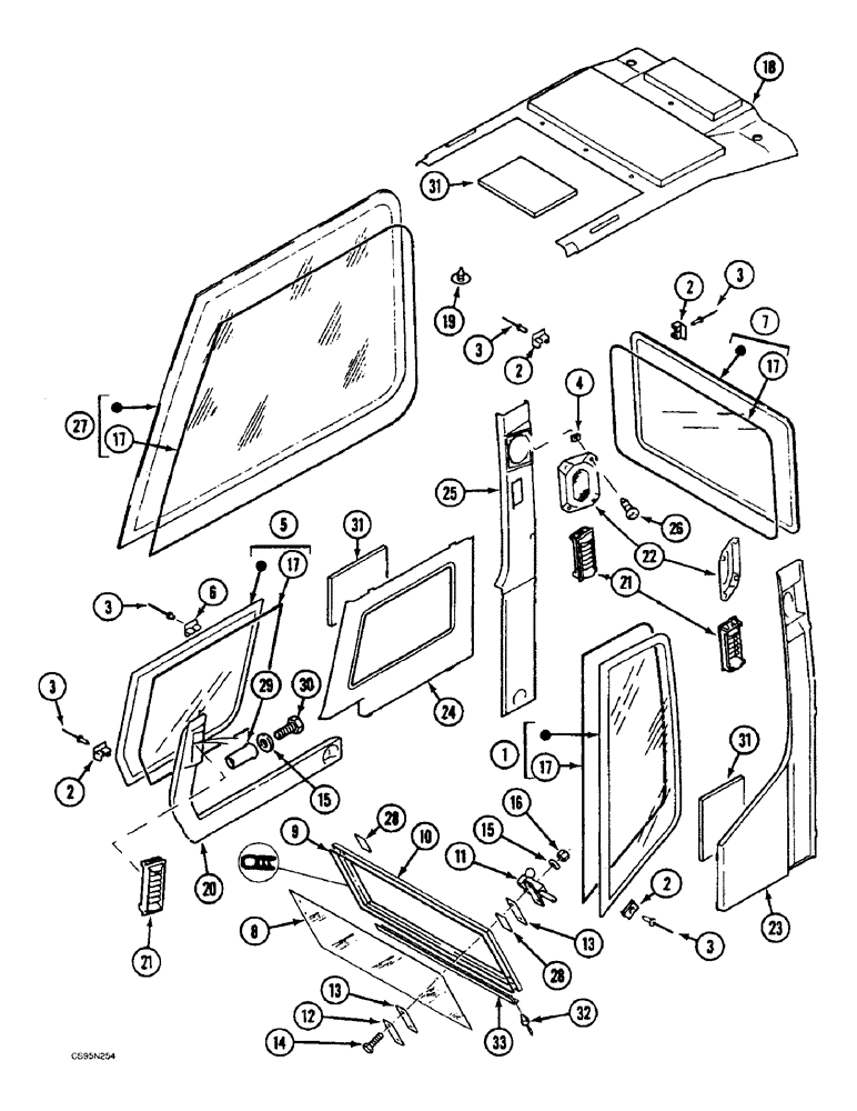 Схема запчастей Case 688BCK - (9E-46) - CAB TRIM - POLYCARBONATE WINDOW GLASSES, (05.1) - UPPERSTRUCTURE CHASSIS/ATTACHMENTS