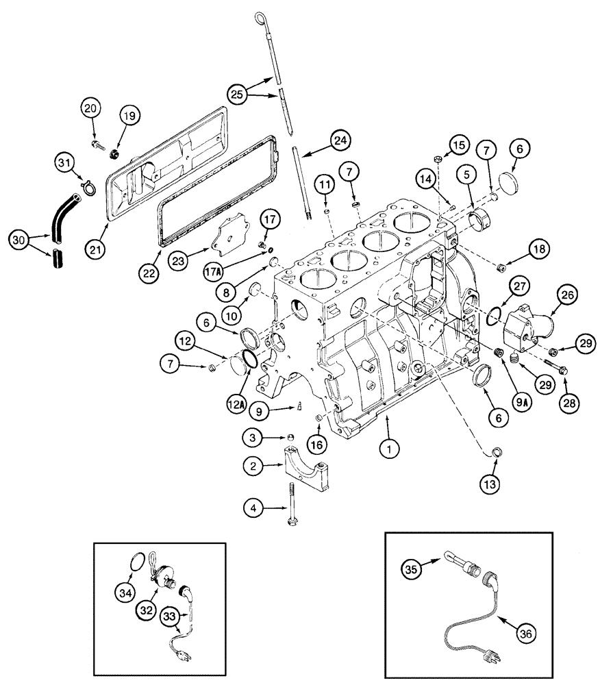 Схема запчастей Case 960 - (02-18) - CYLINDER BLOCK (02) - ENGINE