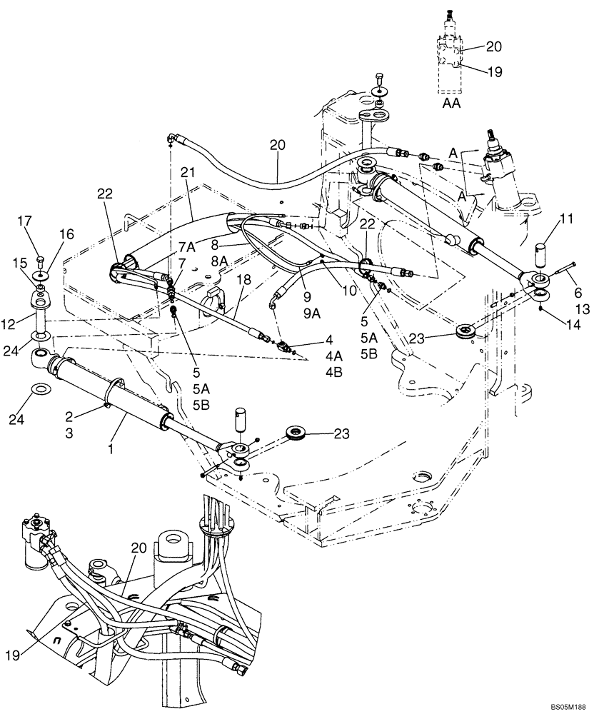 Схема запчастей Case 521D - (05-05A) - STEERING - CYLINDER - HYDRAULICS - IF USED (05) - STEERING