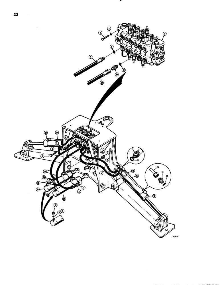 Схема запчастей Case 26C - (022) - SWING & STBLZR CYL, HYD CIRCT, FOR 350 & 450 CRWLRS BEF BACKHOE SN 5220152,STBLZR CIRCT,SWING CIRCT 