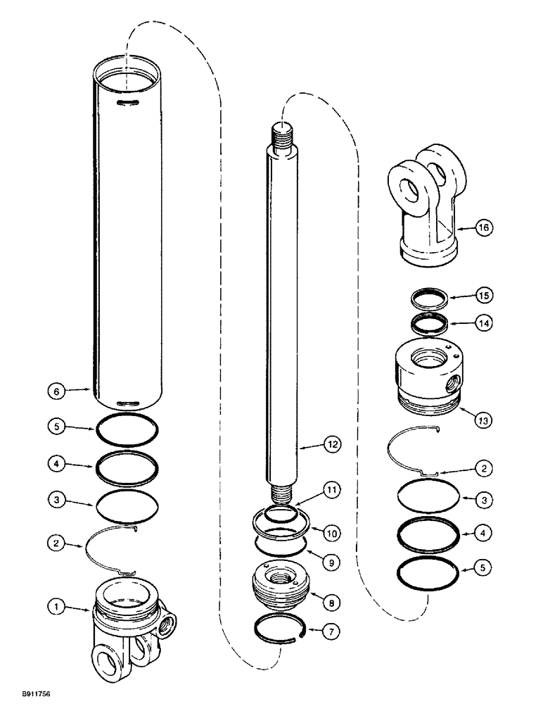 Схема запчастей Case 560 - (8-100) - BACKHOE STABILIZER CYLINDER ASSEMBLY - 101643A1, D100 OR D125 BACKHOE (08) - HYDRAULICS