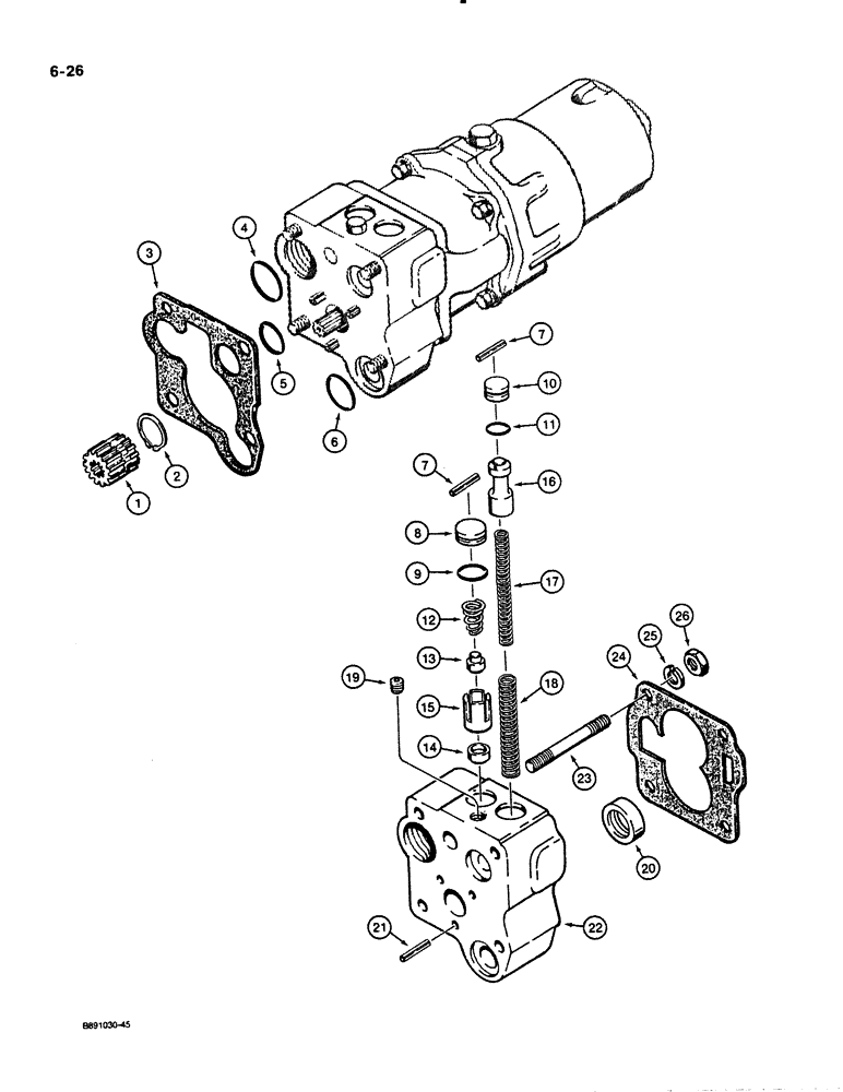 Схема запчастей Case 621 - (6-026) - TRANSMISSION ASSEMBLY, PRESSURE REGULATOR VALVE, PRIOR TO P.I.N. JAK0020901 (06) - POWER TRAIN