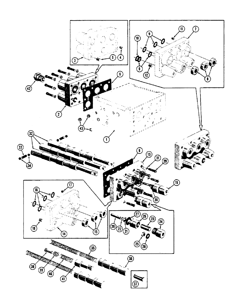 Схема запчастей Case 600 - (308) - TRANSMISSION CONTROL VALVE ASSEMBLY, HOUSING, COVERS, SPOOLS, SPRINGS, SEALS (03) - TRANSMISSION