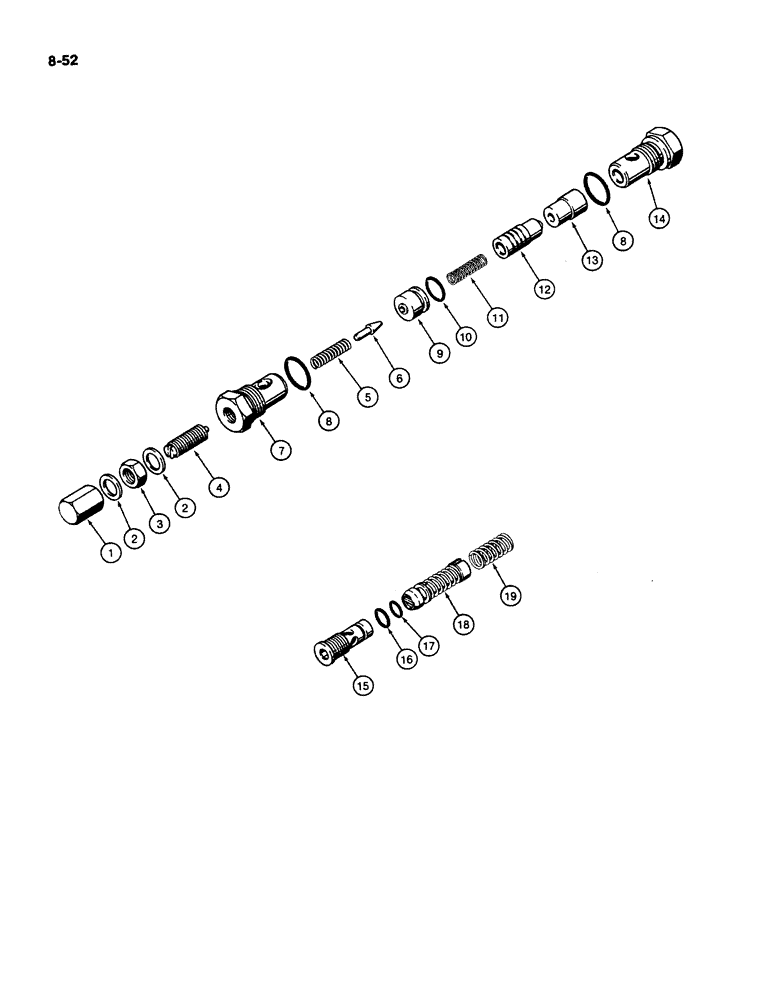 Схема запчастей Case W11B - (8-052) - LOADER CONTROL VALVE, RELIEF VALVES, MAIN RELIEF VALVE (08) - HYDRAULICS