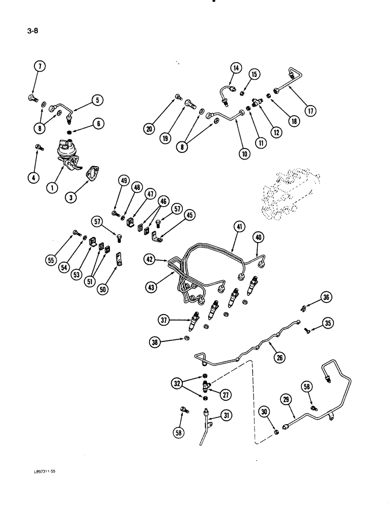 Схема запчастей Case W11B - (3-008) - FUEL INJECTION SYSTEM, 4T-390 ENGINE, WITH LUCAS PUMP (03) - FUEL SYSTEM