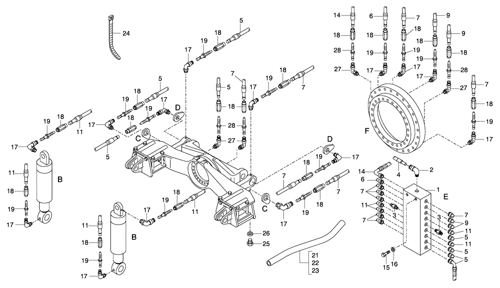 Схема запчастей Case 330 - (94A01010515[01]) - AUTOMATIC GREASING SYSTEM - TELAIO ANTERIORE - OPTION (19) - OPTIONS