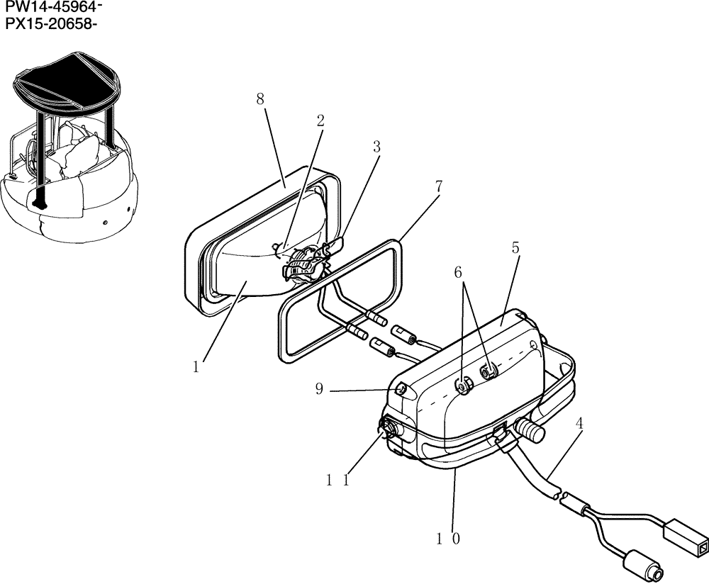 Схема запчастей Case CX36B - (215-01[1]) - LIGHT ASSEMBLY (05) - SUPERSTRUCTURE