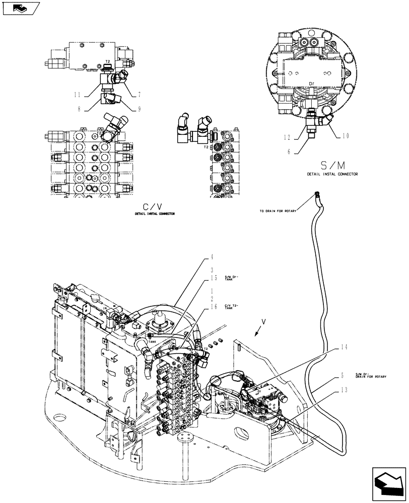 Схема запчастей Case CX55BMSR - (01-030[03]) - HYD LINES, RETURN (ROTARY) (35) - HYDRAULIC SYSTEMS