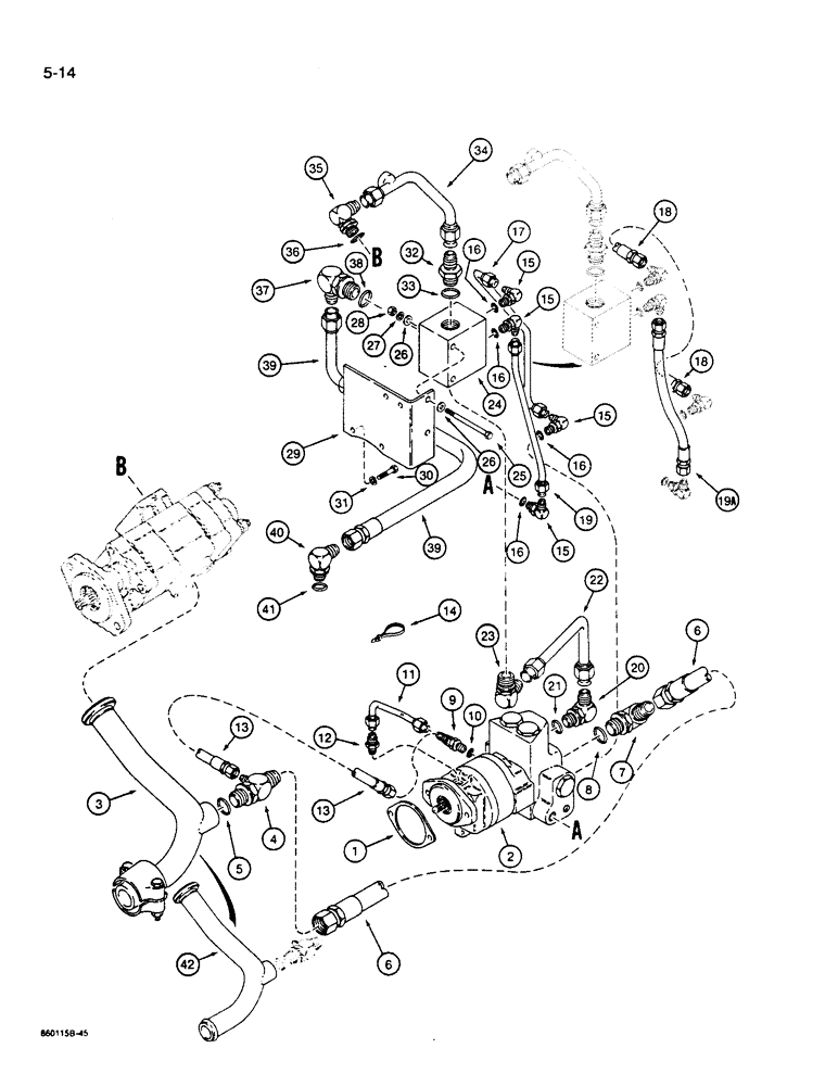 Схема запчастей Case W14B - (5-14) - AUXILIARY STEERING HYDRAULIC CIRCUIT (05) - STEERING