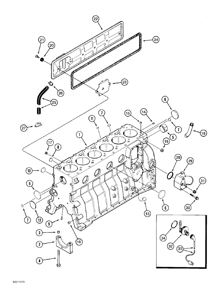 Схема запчастей Case 1155E - (2-052) - CYLINDER BLOCK, 6T-590 ENGINE, A174035 AND A174356 ENGINE ASSY PRIOR ENG SN 44511034 (02) - ENGINE