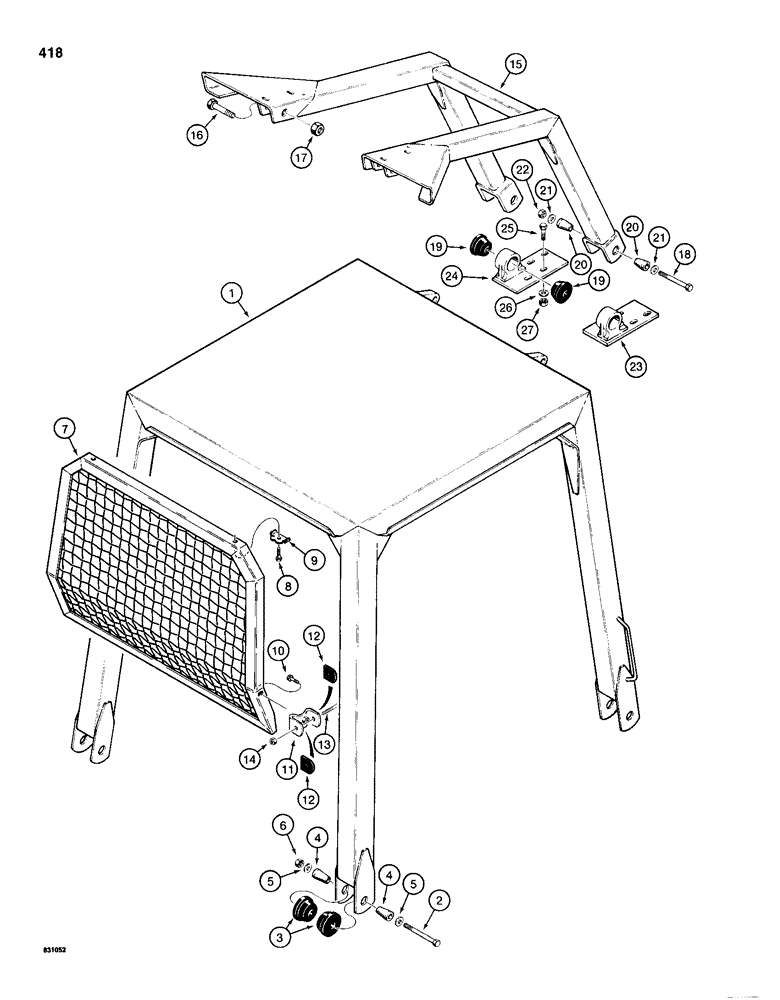 Схема запчастей Case 1150D - (418) - ROLL OVER PROTECTIVE STRUCTURE - CANOPY (09) - CHASSIS/ATTACHMENTS