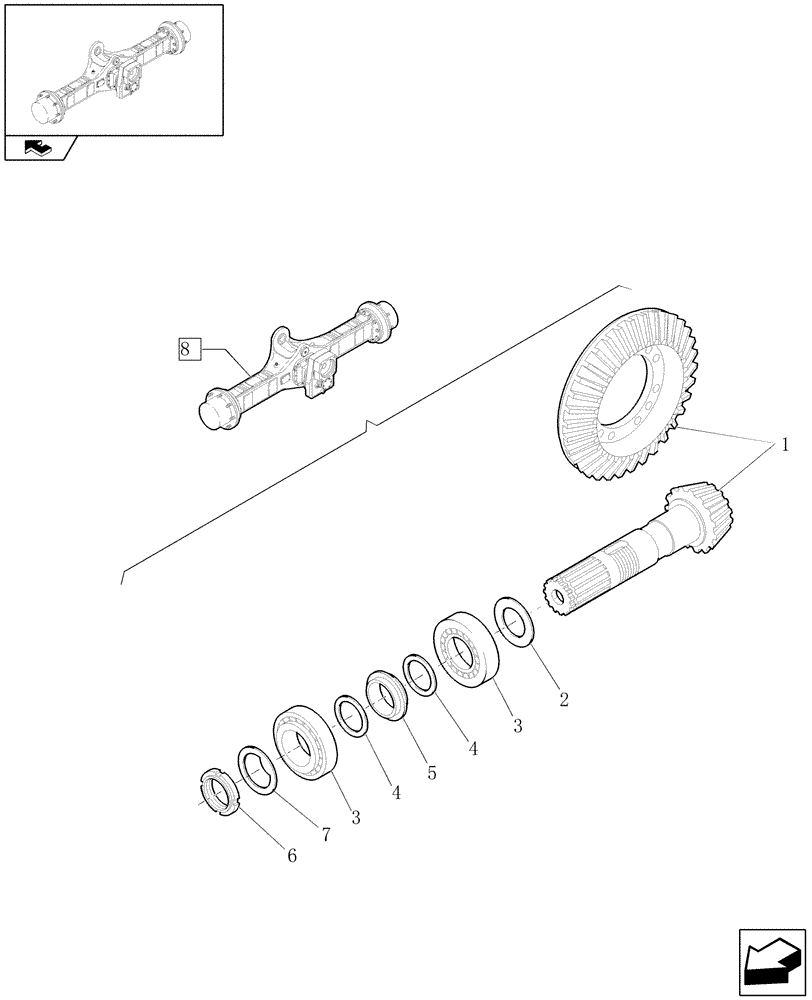 Схема запчастей Case 21E - (073[05]) - 20 KM/H REAR SELF-LOCKING AXLE: BEVEL GEAR (05) - REAR AXLE