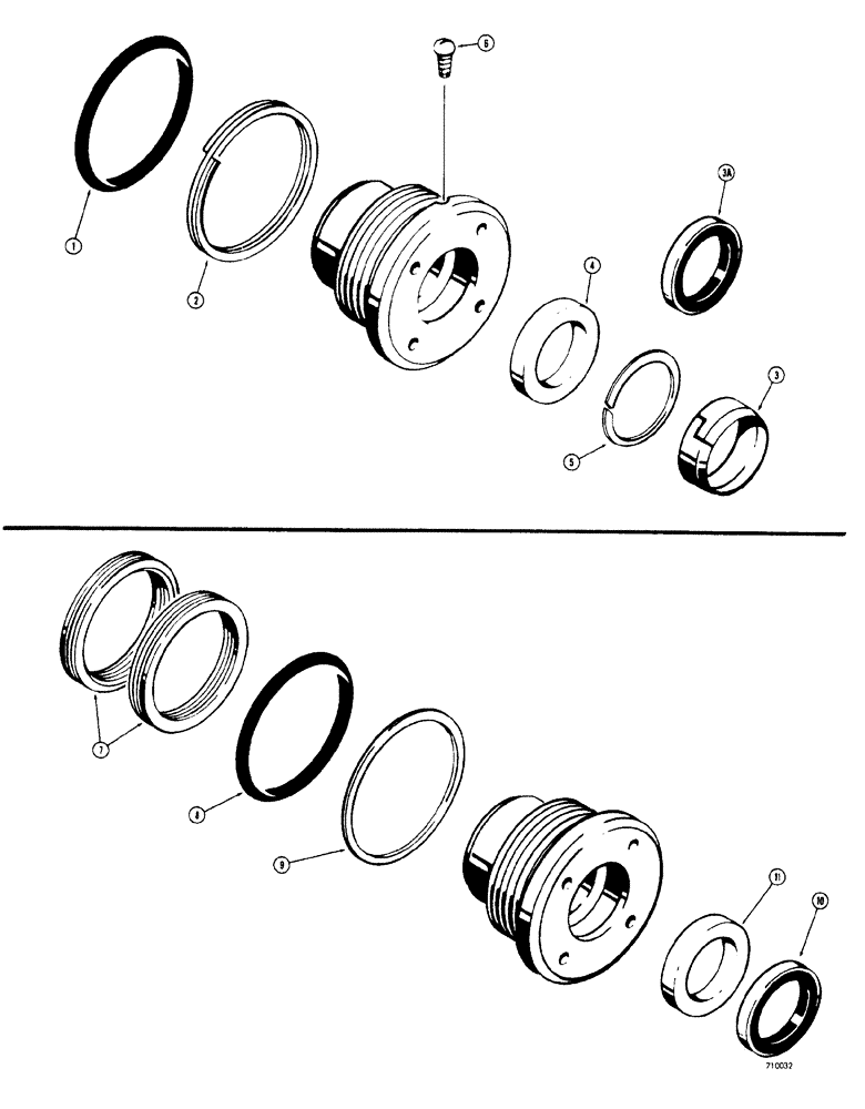 Схема запчастей Case 33S - (080) - CYLINDER PACKING KITS (USED IN BOOM CYLINDERS) WITH 4-1/2" I.D. TUBE AND 2-1/4" DIA. ROD ONLY 