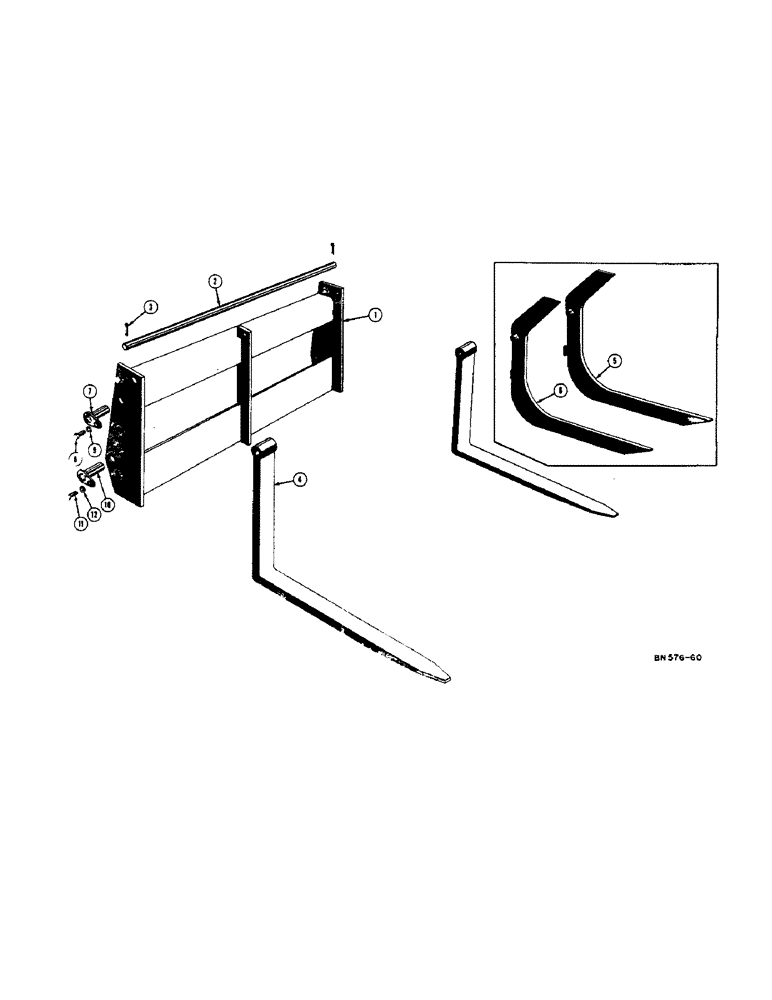 Схема запчастей Case 420B - (098[1]) - LOGGING AND PALLET FORKS (18) - ATTACHMENT ACCESSORIES