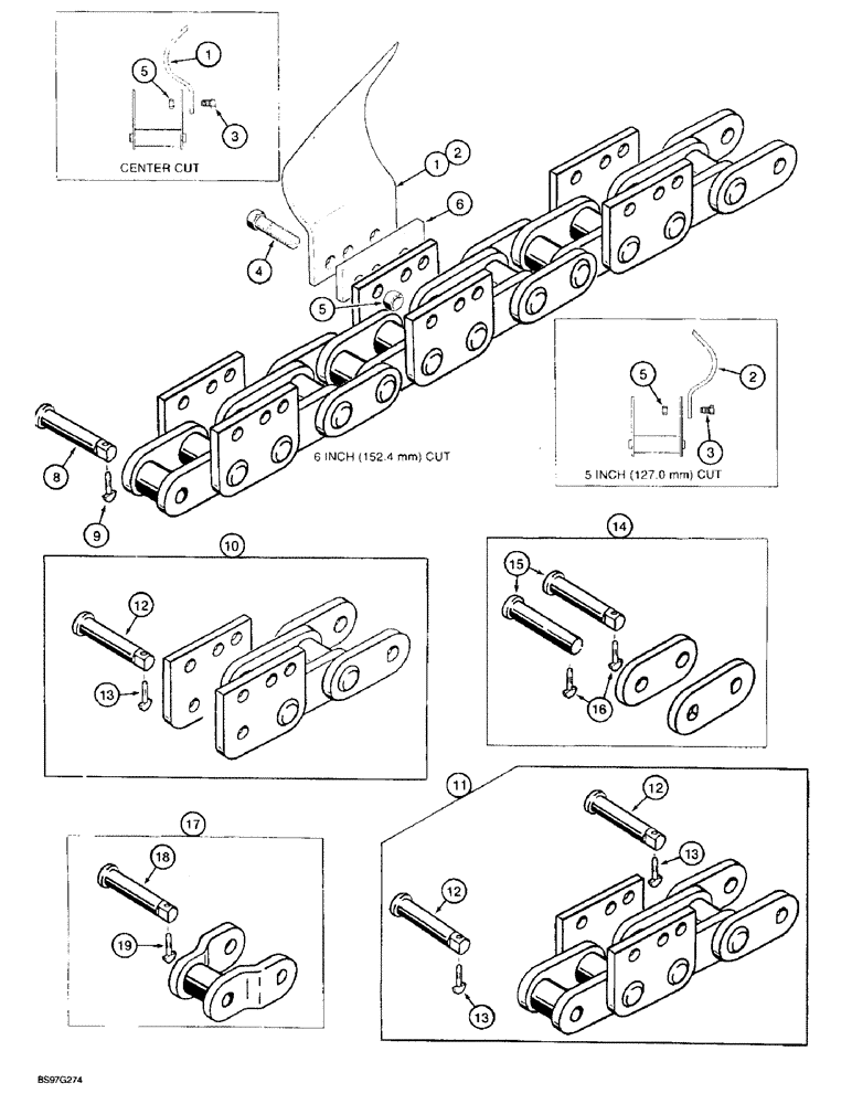 Схема запчастей Case TF300 - (9-34) - DIGGING TEETH AND CHAIN, STANDARD DUTY 164 DIGGING CHAIN (34 (09) - CHASSIS/ATTACHMENTS