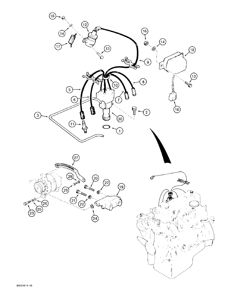 Схема запчастей Case 1825 - (4-08) - ENGINE ELECTRICAL SYSTEM, GASOLINE MODELS (04) - ELECTRICAL SYSTEMS