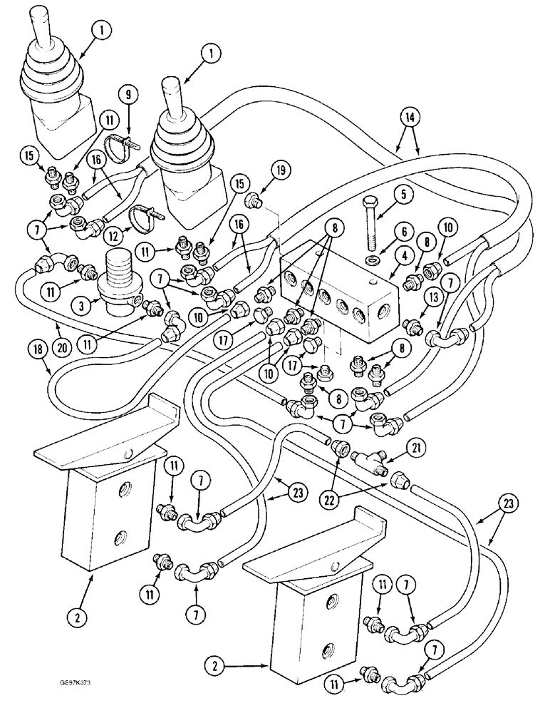 Схема запчастей Case 170C - (8-046) - HYDRAULIC CONTROL CIRCUIT, MANIFOLD TO HAND AND FOOT CONTROL VALVES (08) - HYDRAULICS