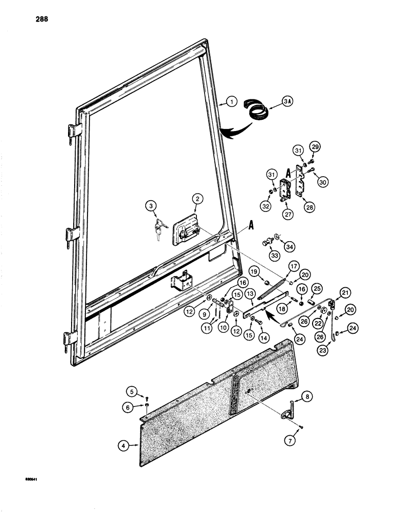 Схема запчастей Case 1280 - (288) - CAB, DOOR ASSEMBLY (05) - UPPERSTRUCTURE CHASSIS