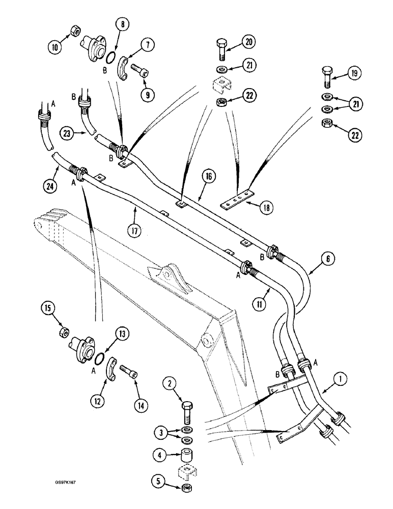 Схема запчастей Case 888 - (8E-10) - HYDRAULIC HAMMER CIRCUIT, TUBES AT BOOM (08) - HYDRAULICS