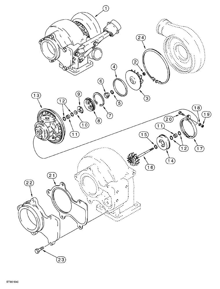 Схема запчастей Case 580SL - (2-024) - TURBOCHARGER ASSEMBLY, 4T-390 EMISSIONS CERTIFIED ENGINE (IF USED) (02) - ENGINE