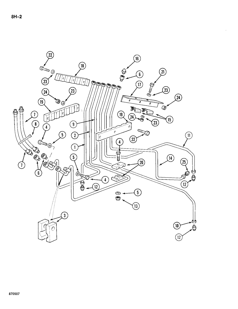 Схема запчастей Case 688 - (8H-2) - LUBRICATION LINES, P.I.N. FROM 11601 TO 11666 (08) - HYDRAULICS